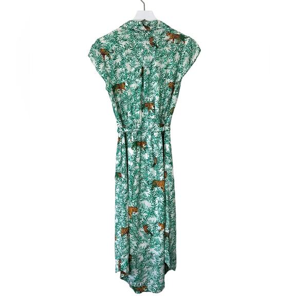 Maeve by Anthropologie Green Tiger Print Button Front Shirt Dress Size 2 - Picture 9 of 14